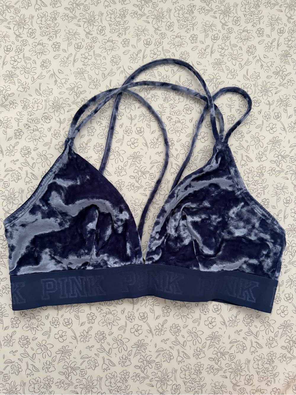 PINK Victoria's Secret Velvet Strappy Bralette - Deep Navy